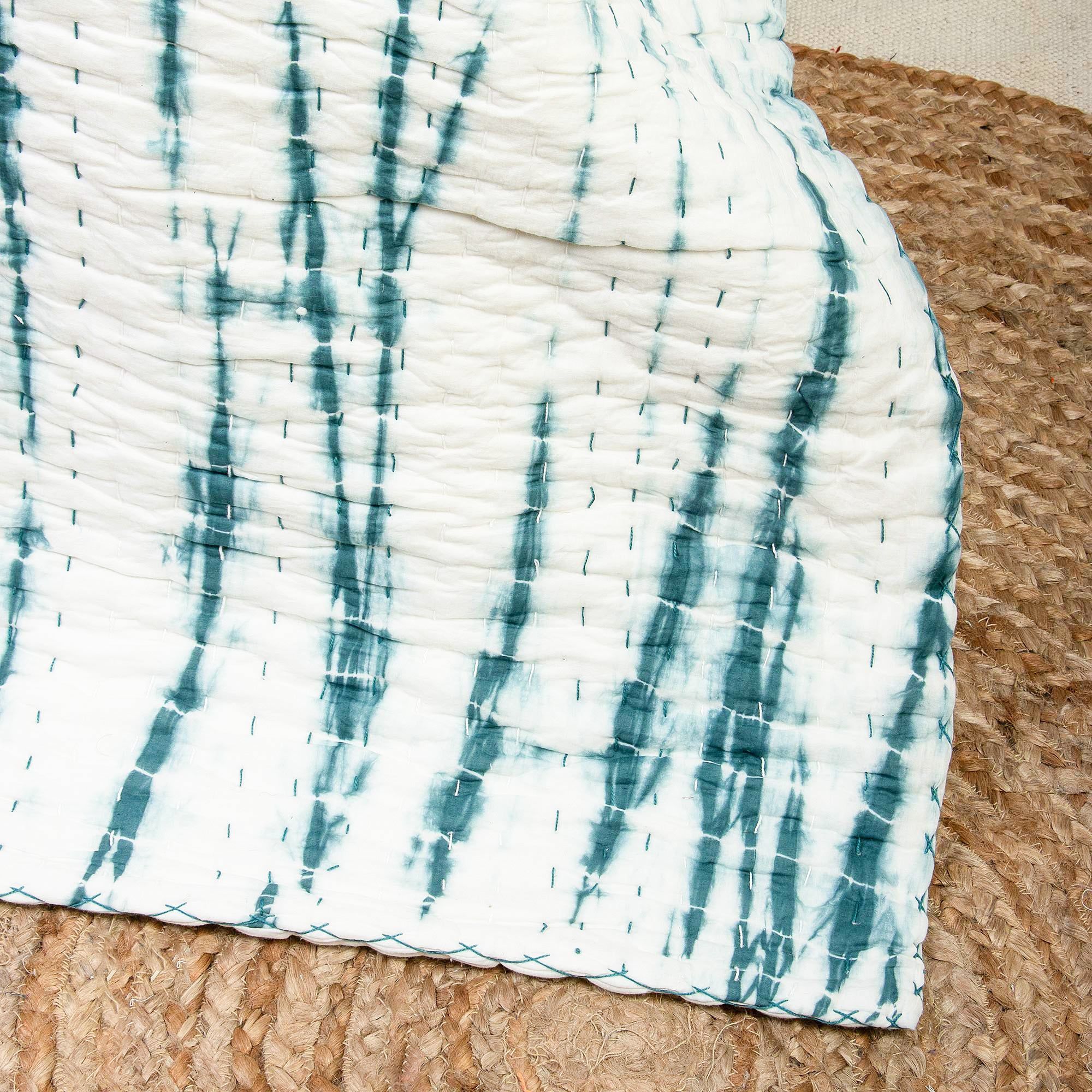 Traditional Handmade Tie Dye Organic Cotton Kantha Blanket Quilt
